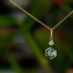 Sarah Graham 18k Yellow Gold Oxidized Cobalt Diamond Sapphire Pendant Necklace